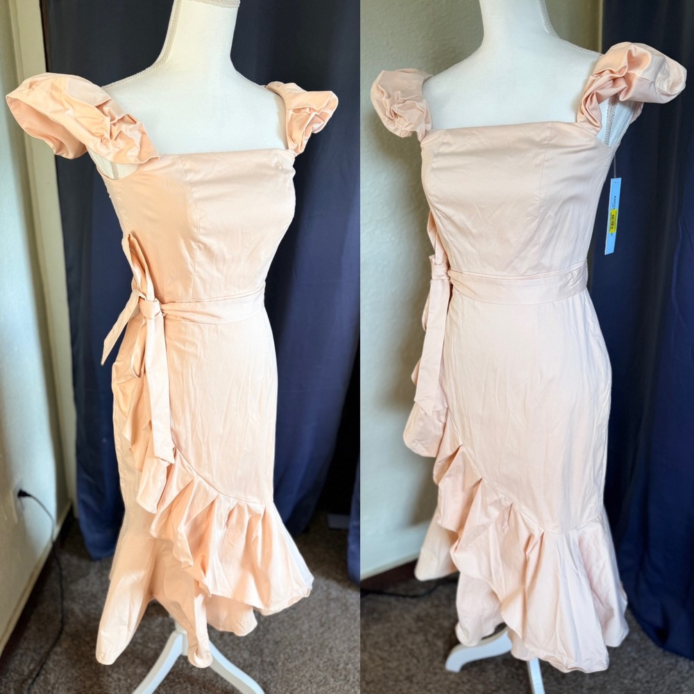 Antonio Melani Lori Sateen Dress Light Pink Ruffle Midi  Womens Size 2 NWT - Picture 3 of 10